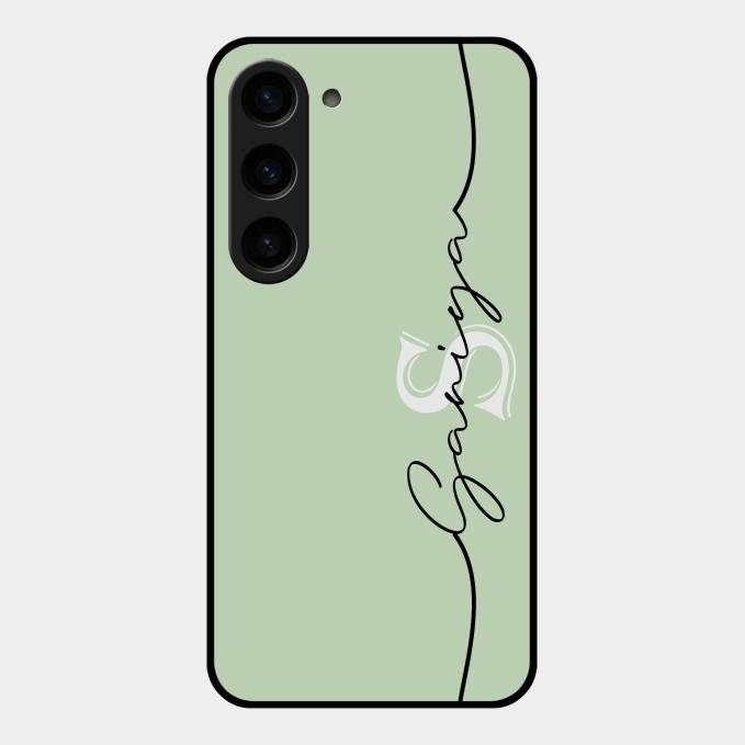 Personalized Initials Mint Green Glossy Metal Case Cover For Samsung Galaxy S23 5G