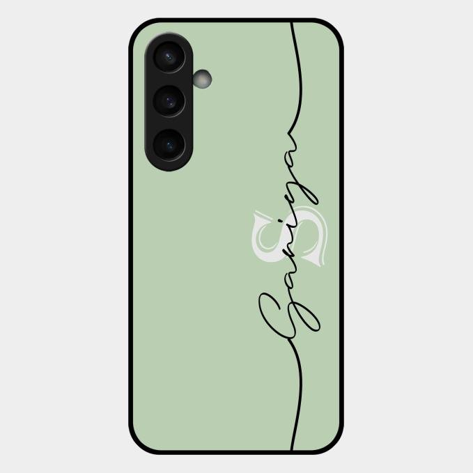 Personalized Initials Mint Green Glossy Metal Case Cover For Samsung Galaxy S23 Fe 5G