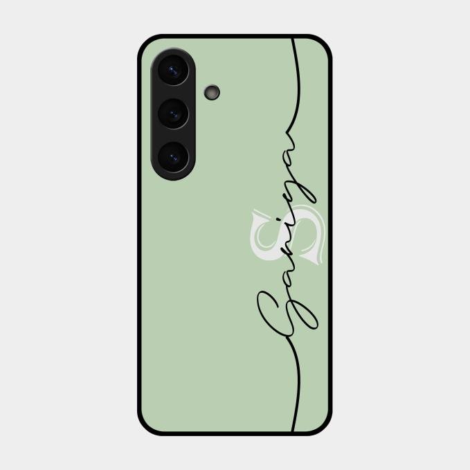 Personalized Initials Mint Green Glossy Metal Case Cover For Samsung Galaxy S25 5G