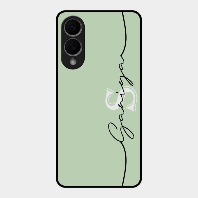 Personalized Initials Mint Green Glossy Metal Case Cover For Samsung Galaxy S25 Edge 5G