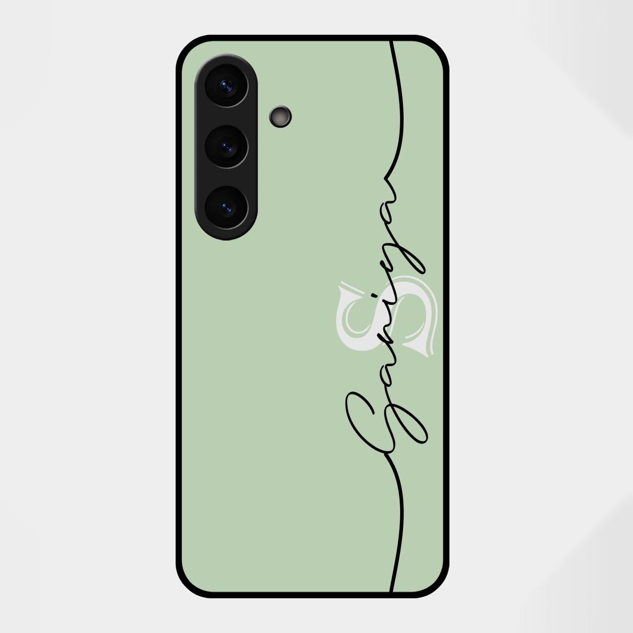 Personalized Initials Mint Green Glossy Metal Case Cover For Samsung Galaxy S25 FE 5G