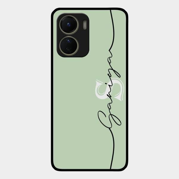 Personalized Initials Mint Green Glossy Metal Case Cover For Vivo T2X 5G