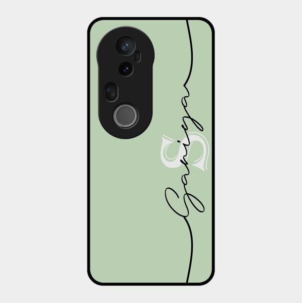 Personalized Initials Mint Green Glossy Metal Case Cover For Vivo T4 Ultra 5G