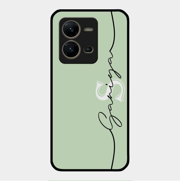 Personalized Initials Mint Green Glossy Metal Case Cover For Vivo V25 5G
