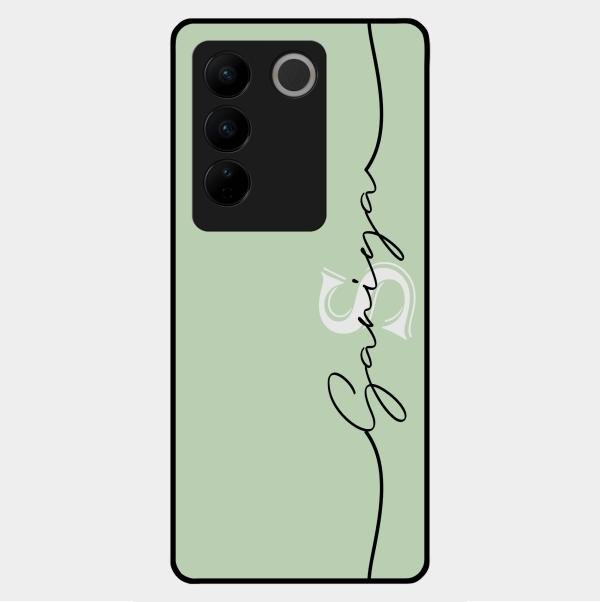Personalized Initials Mint Green Glossy Metal Case Cover For Vivo V27 5G