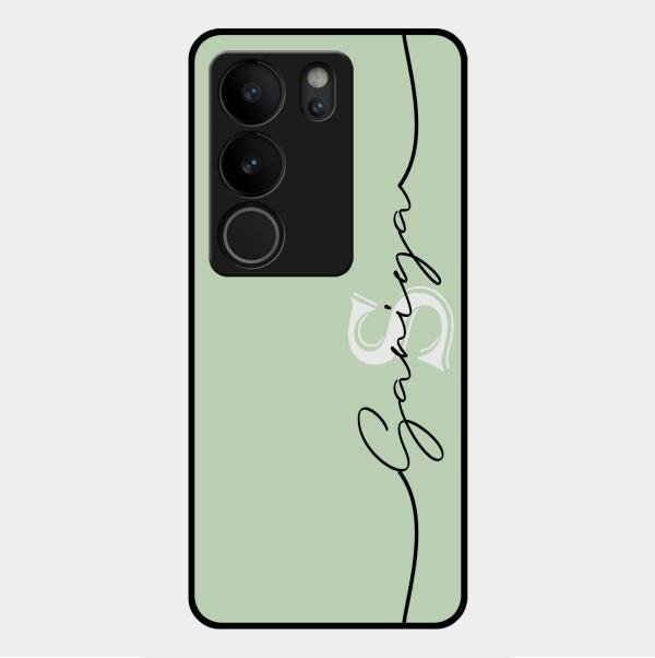 Personalized Initials Mint Green Glossy Metal Case Cover For Vivo V29 5G