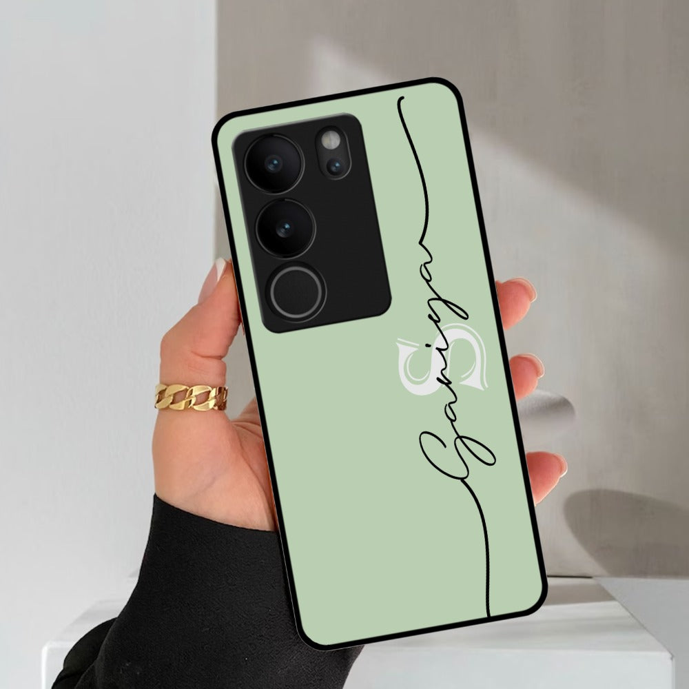 Personalized Initials Mint Green Glossy Metal Case Cover For Vivo