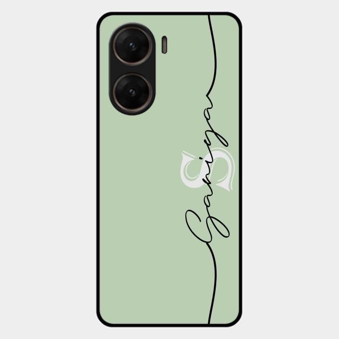 Personalized Initials Mint Green Glossy Metal Case Cover For Vivo V29E 5G