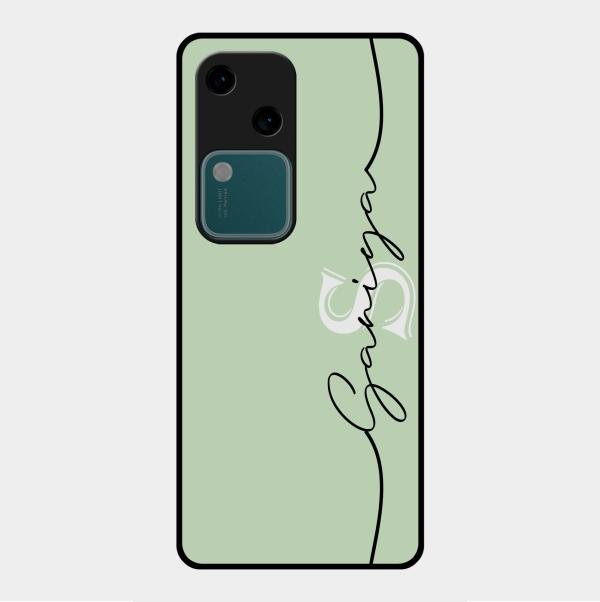 Personalized Initials Mint Green Glossy Metal Case Cover For Vivo V30 5G