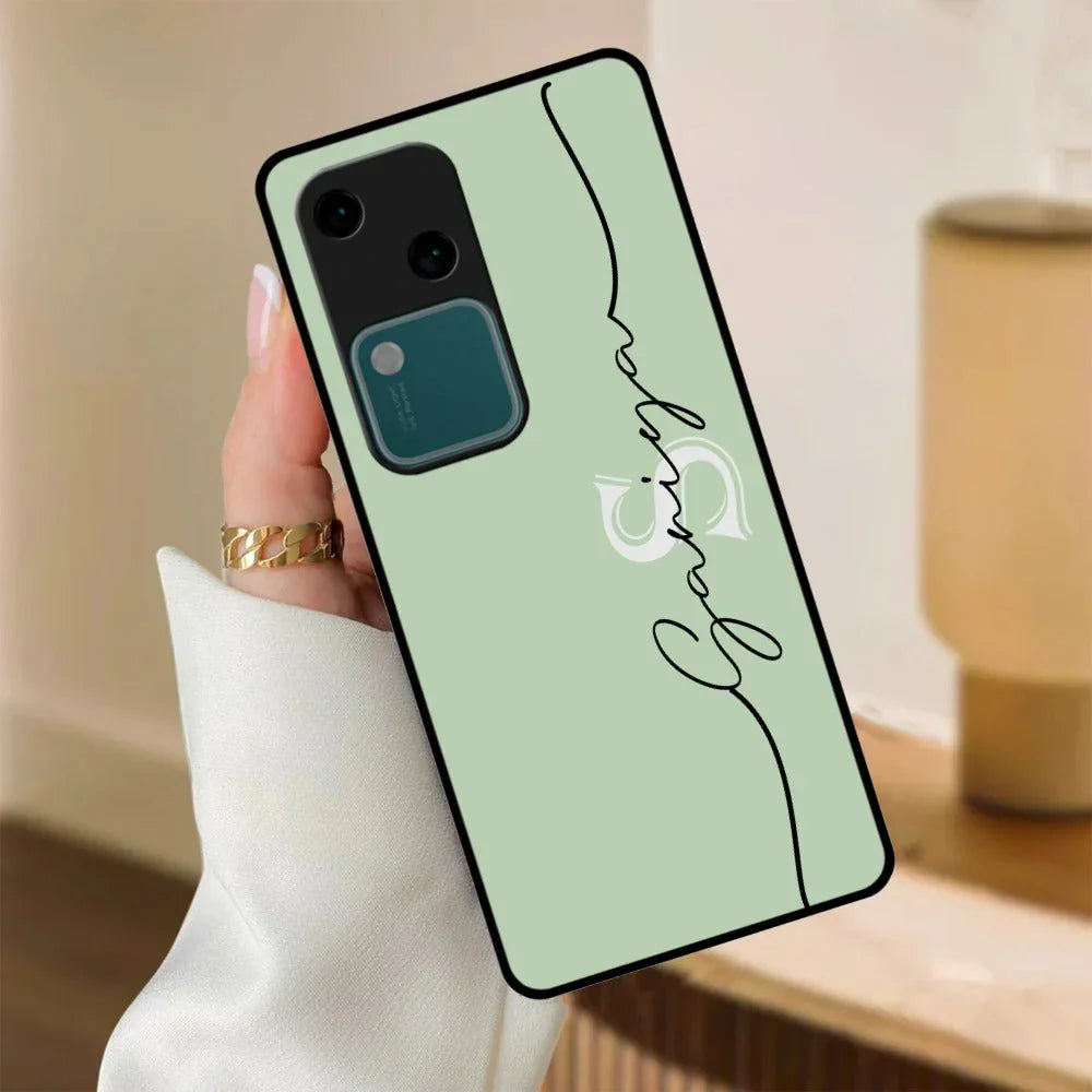 Personalized Initials Mint Green Glossy Metal Case Cover For Vivo - ShopOnCliQ