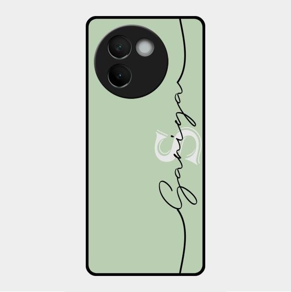 Personalized Initials Mint Green Glossy Metal Case Cover For Vivo V30E 5G