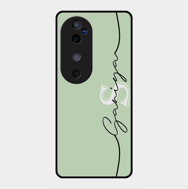 Personalized Initials Mint Green Glossy Metal Case Cover For Vivo V40 5G