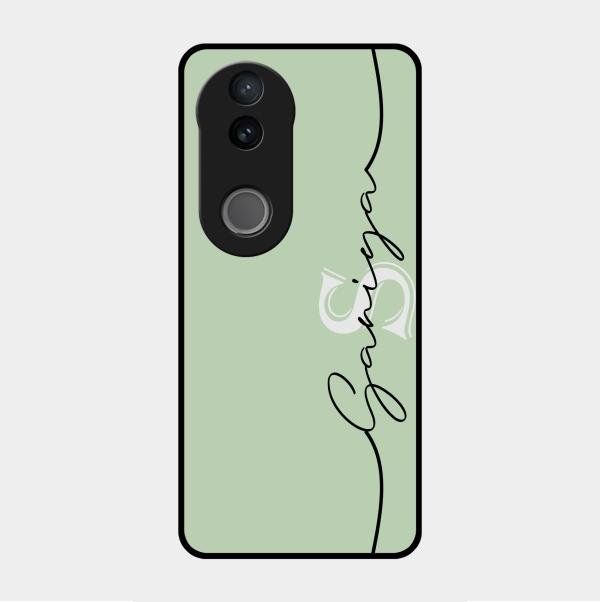 Personalized Initials Mint Green Glossy Metal Case Cover For Vivo V50 5G