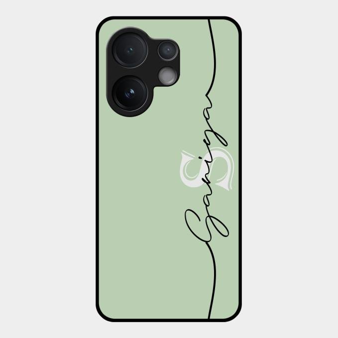 Personalized Initials Mint Green Glossy Metal Case Cover For Vivo V60 5G