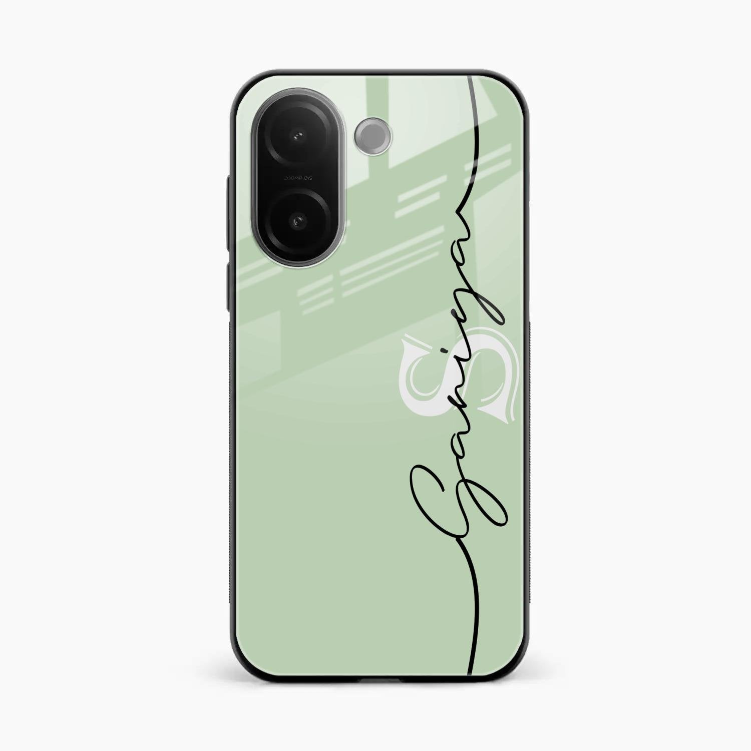 Personalized Initials Mint Green Glossy Metal Case Cover For Vivo V60e 5G