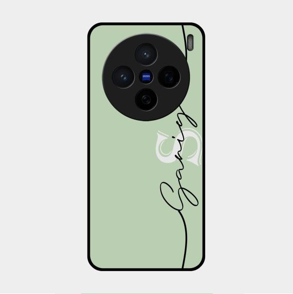 Personalized Initials Mint Green Glossy Metal Case Cover For Vivo X200 5G