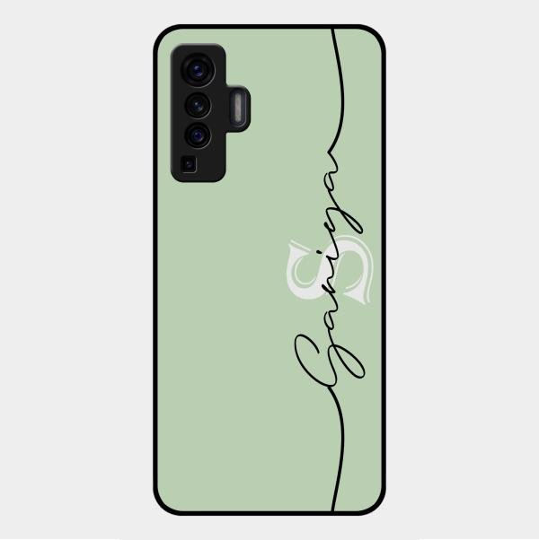 Personalized Initials Mint Green Glossy Metal Case Cover For Vivo X50 5G