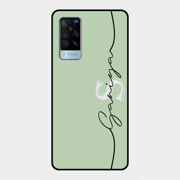 Personalized Initials Mint Green Glossy Metal Case Cover For Vivo X60 5G