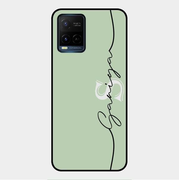 Personalized Initials Mint Green Glossy Metal Case Cover For Vivo Y21E