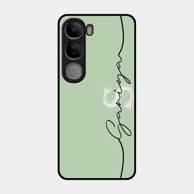 Personalized Initials Mint Green Glossy Metal Case Cover For Vivo Y300 5G