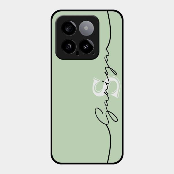 Personalized Initials Mint Green Glossy Metal Case Cover For Xiaomi 14 5G