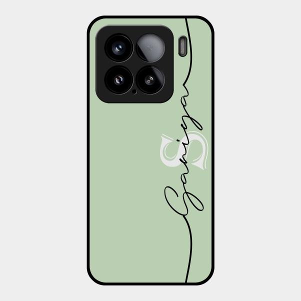 Personalized Initials Mint Green Glossy Metal Case Cover For Xiaomi 15 5G