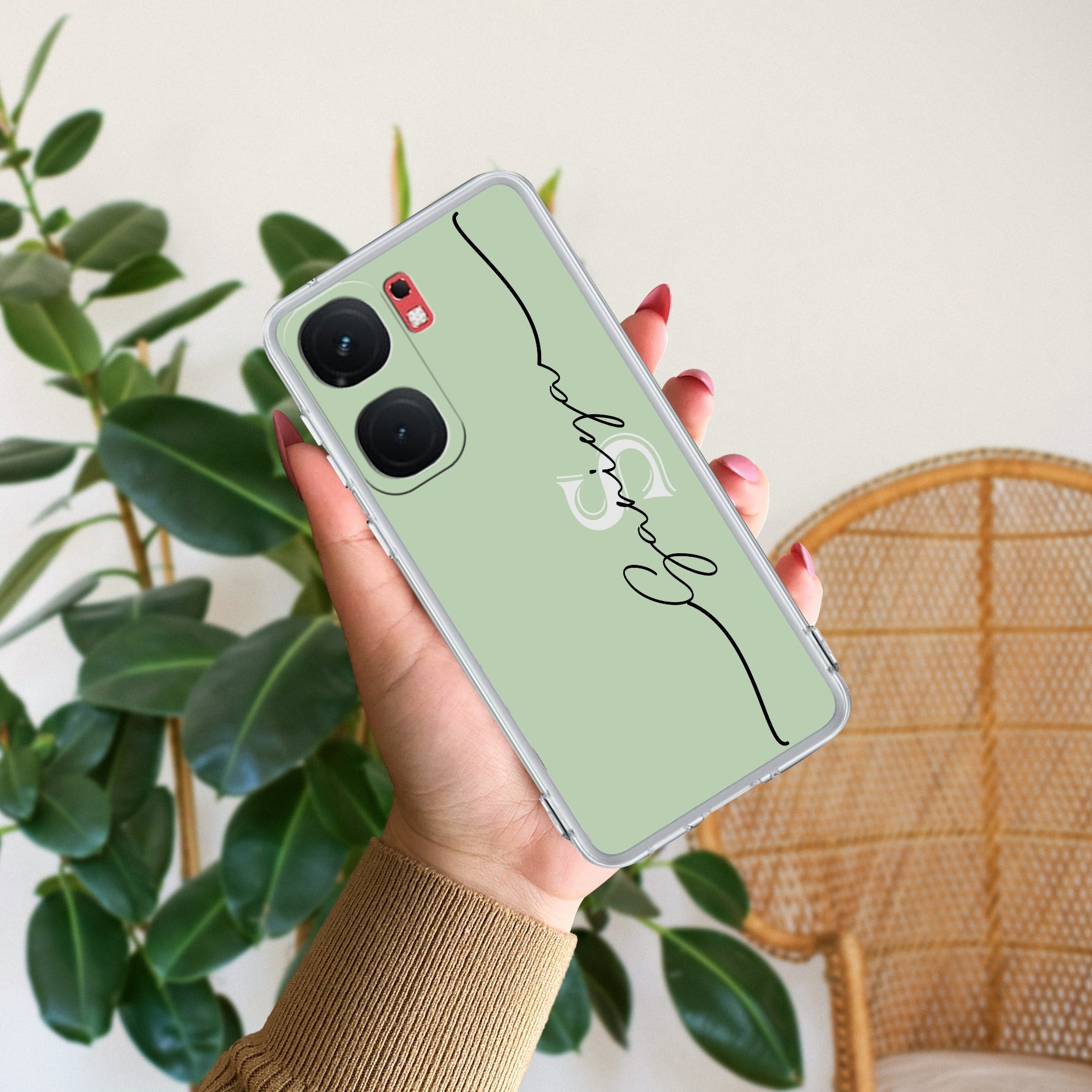 Personalized Initials Mint Green Silicon Case For iQOO Neo 9 Pro 5G