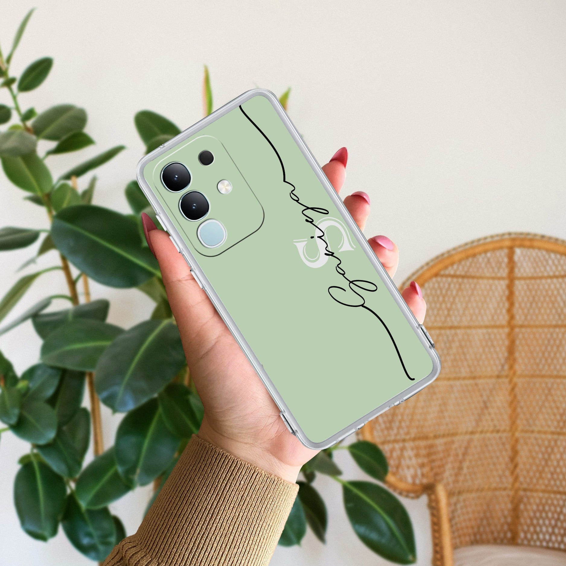 Personalized Initials Mint Green Silicon Case For iQOO - ShopOnCliQ
