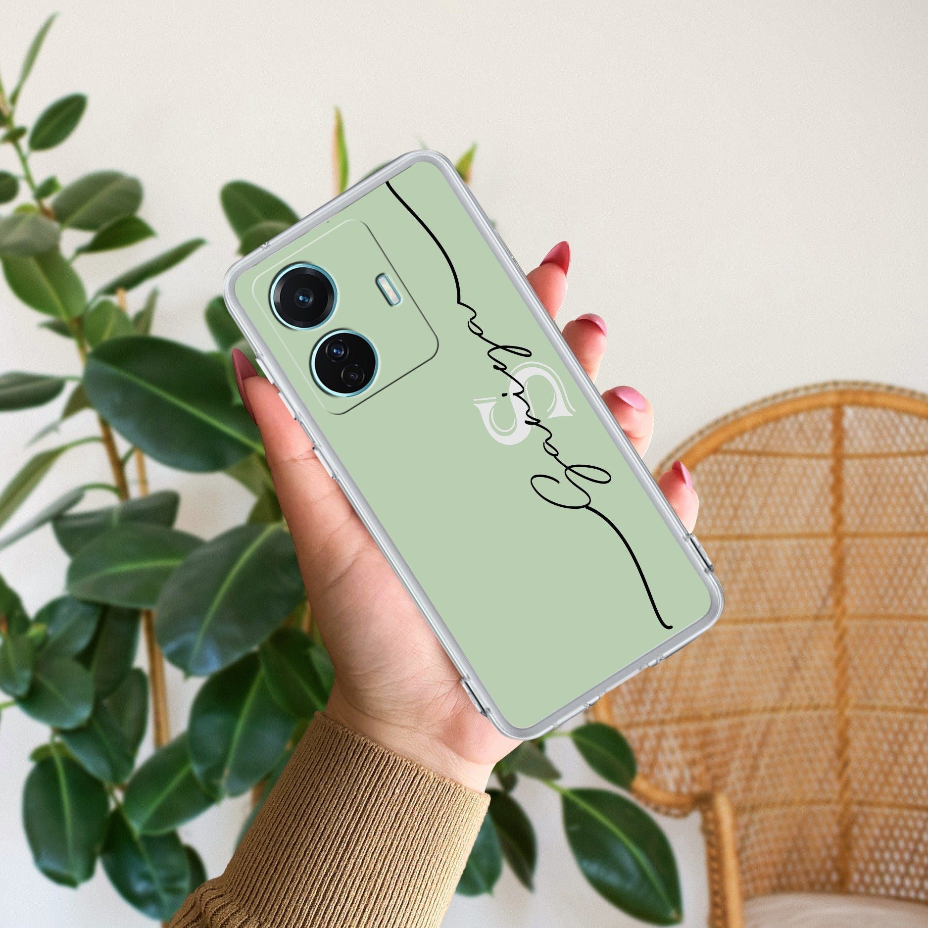 Personalized Initials Mint Green Anti Yellow Case For Vivo T1 44W