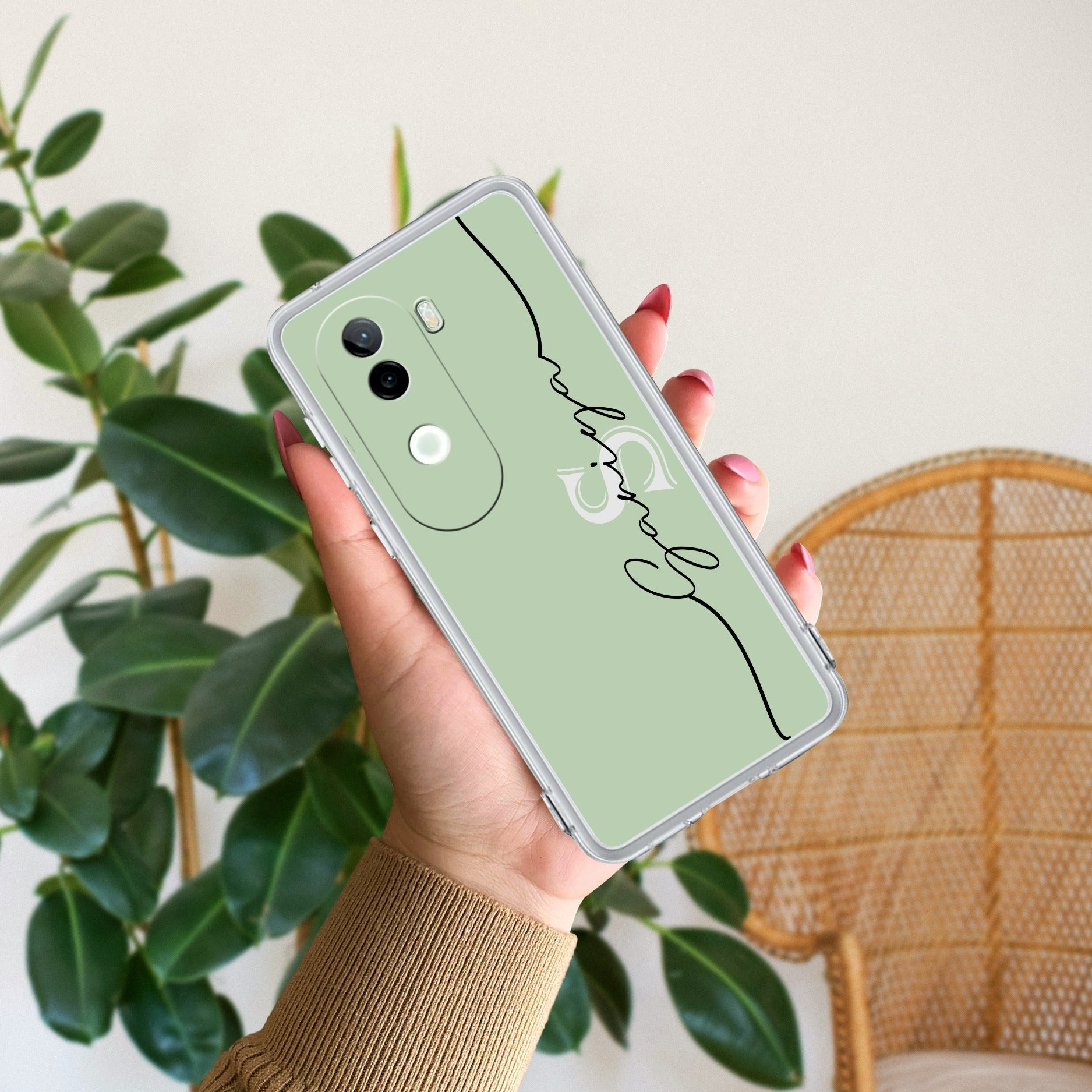 Personalized Initials Mint Green Anti Yellow Case For Vivo V40e 5G