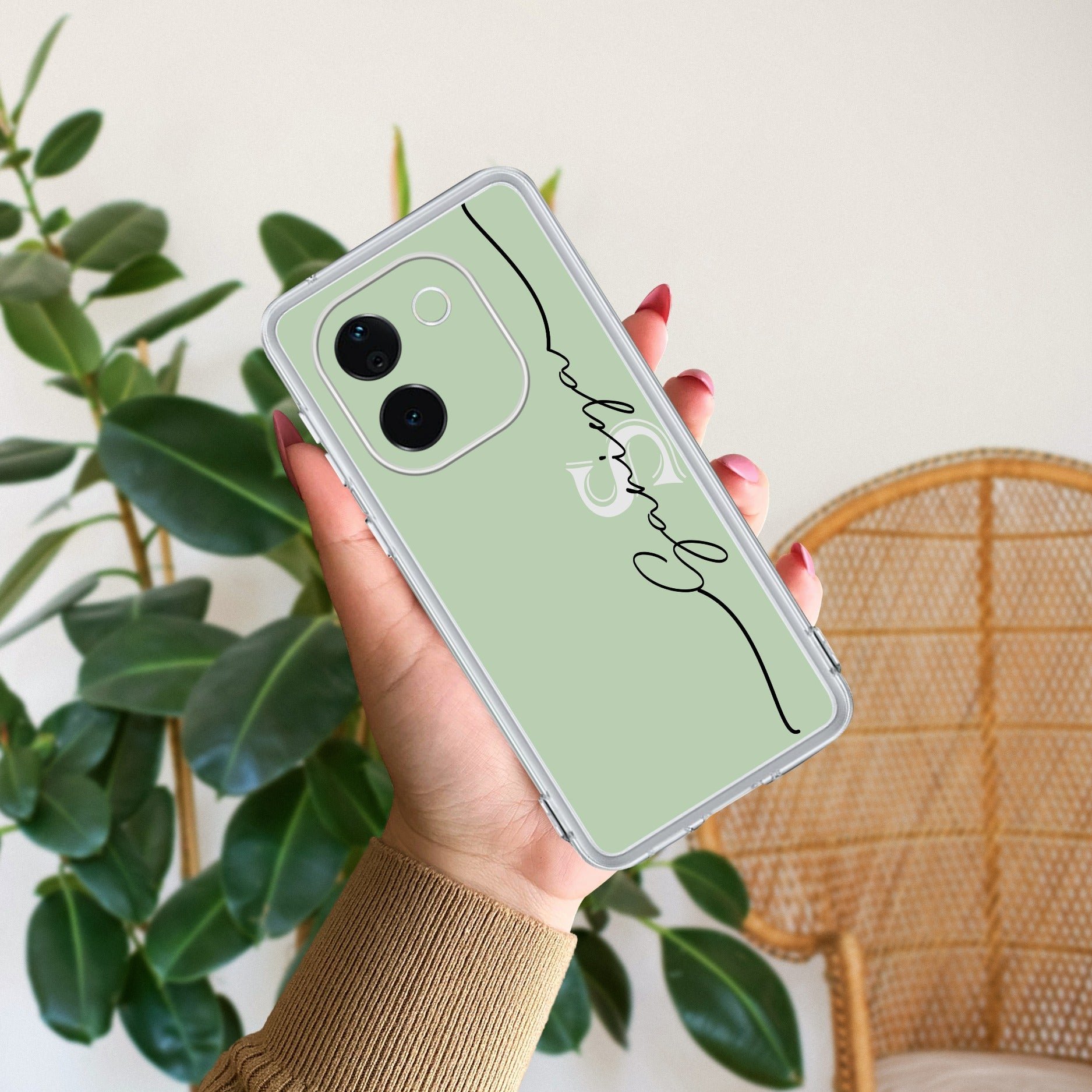Personalized Initials Mint Green Silicon Case For Vivo V29E 5G