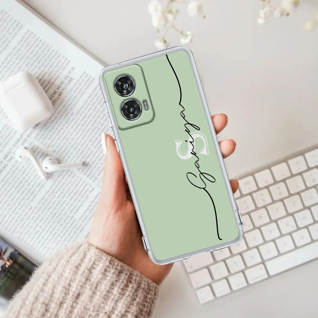 Personalized Initials Mint Green Anti Yellow Case For Motorola G85 5G