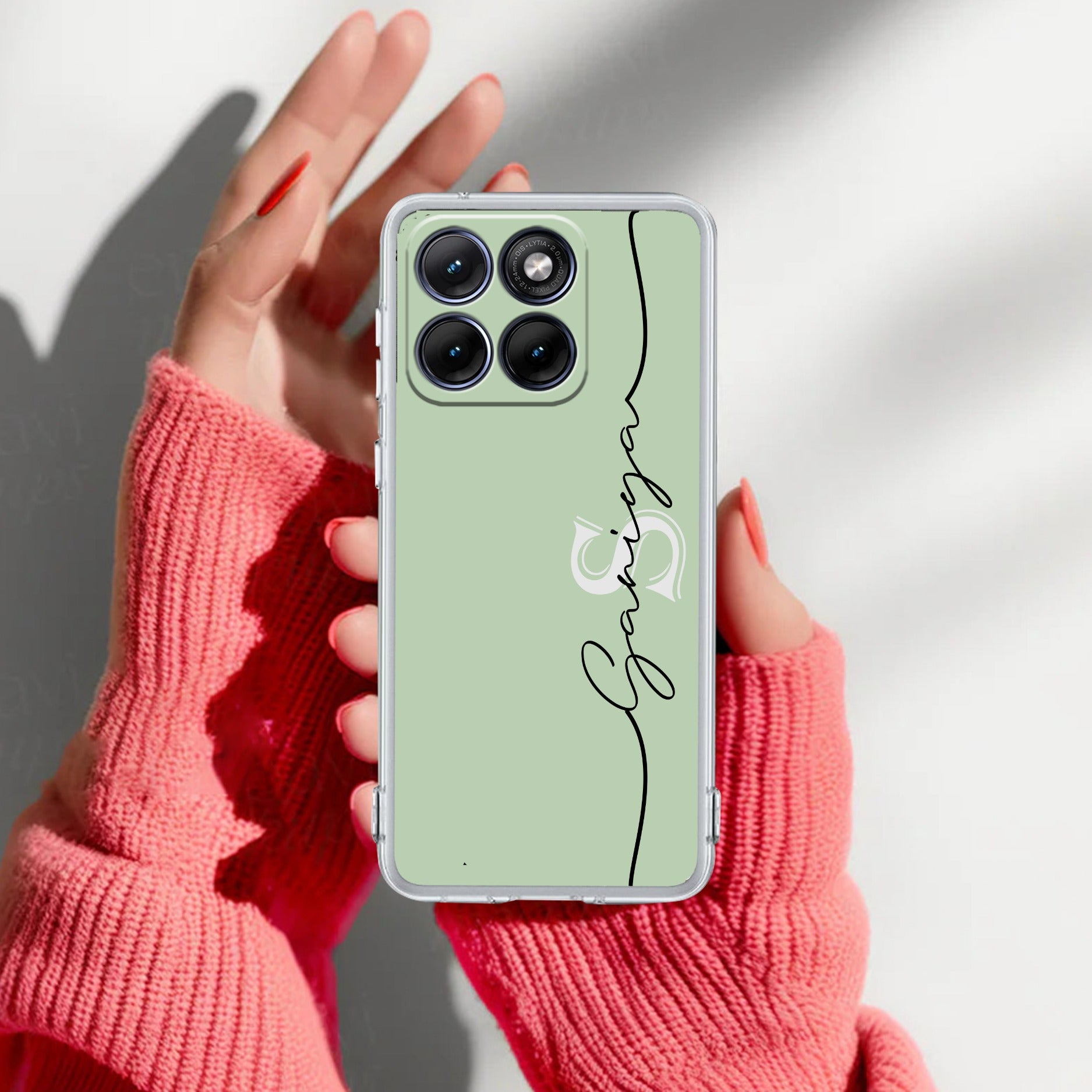 Personalized Initials Mint Green Anti Yellow Case For Motorola Edge 60 Stylus 5G