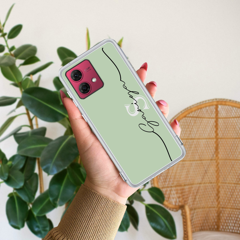 Personalized Initials Mint Green Anti Yellow Case For Motorola G84 5G