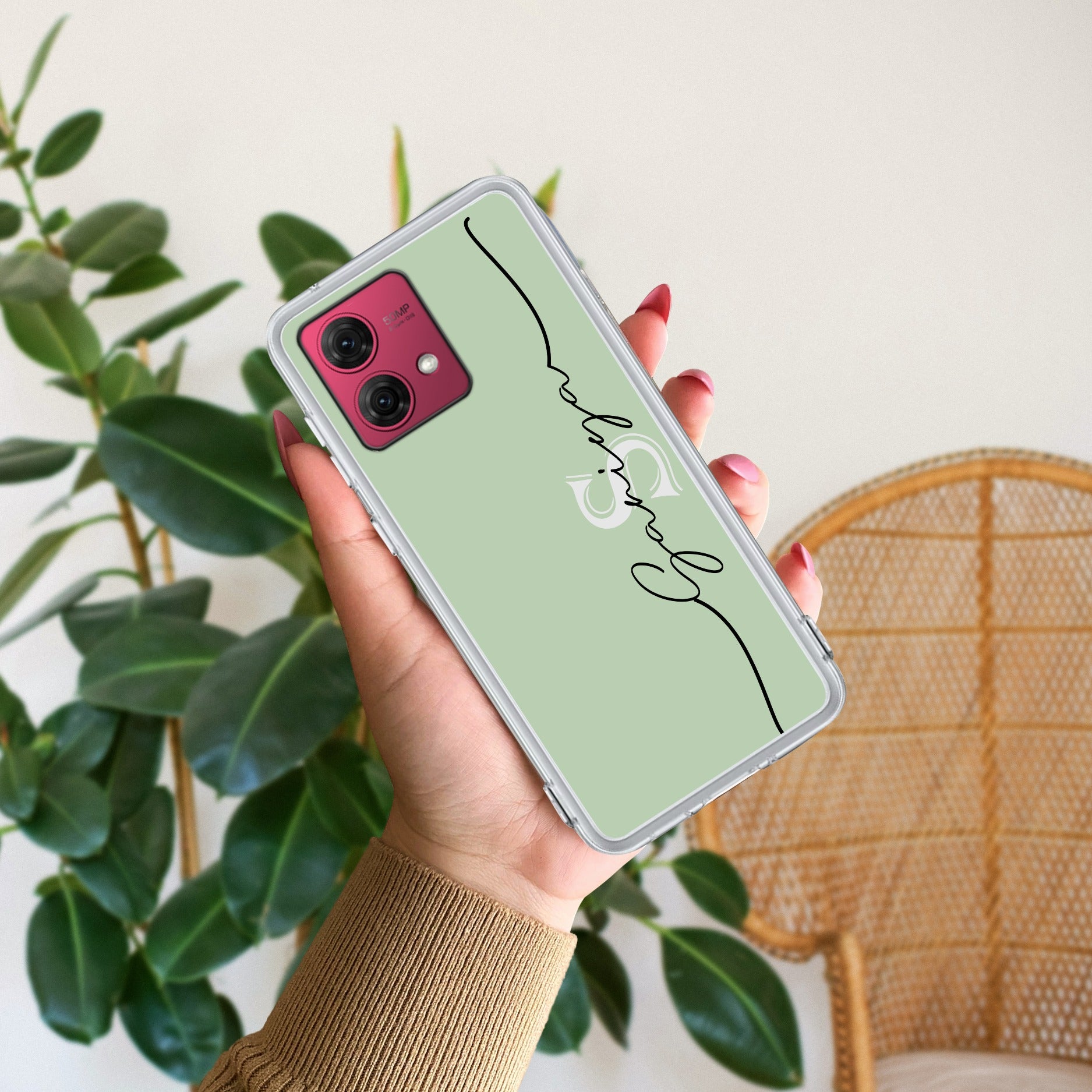 Personalized Initials Mint Green Anti Yellow Case For Motorola G84 5G
