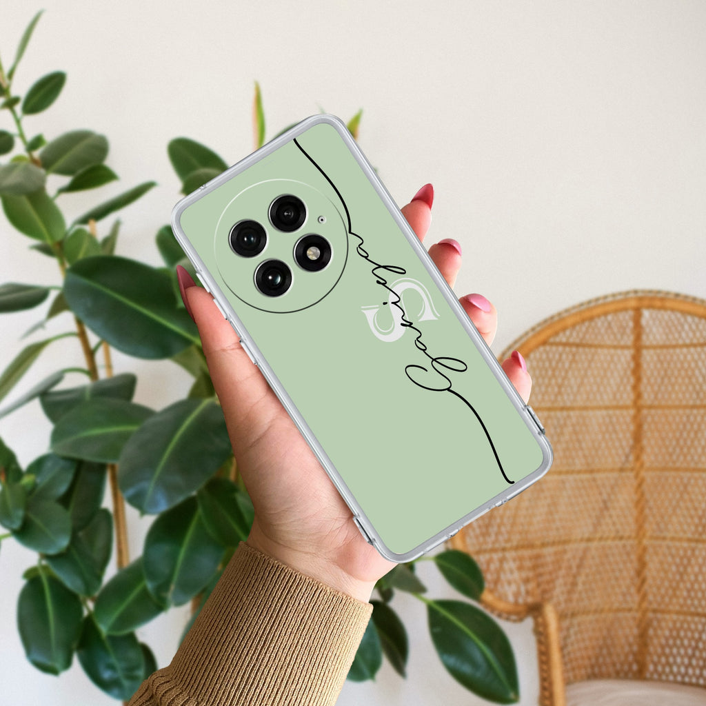 Personalized Initials Mint Green Anti Yellow Case For OnePlus 13 5G