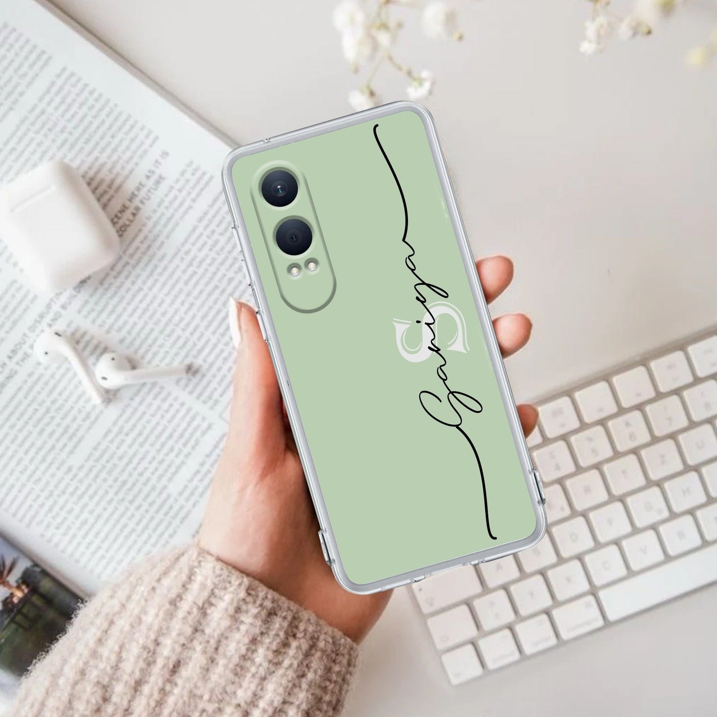 Personalized Initials Mint Green Silicon Case For OnePlus
