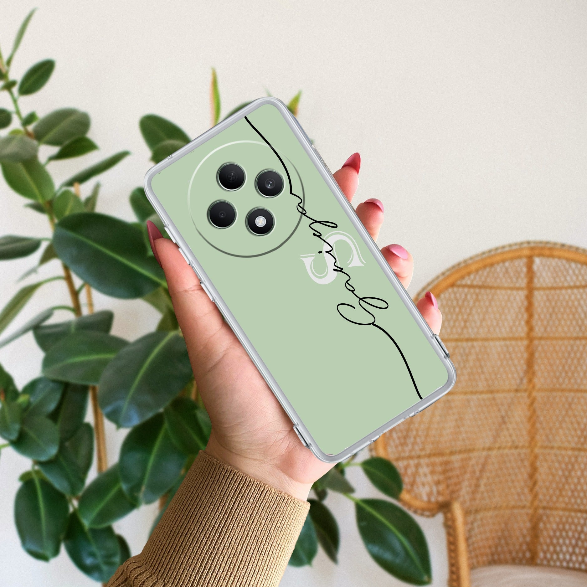 Personalized Initials Mint Green Anti Yellow Case For Oppo F27 5G