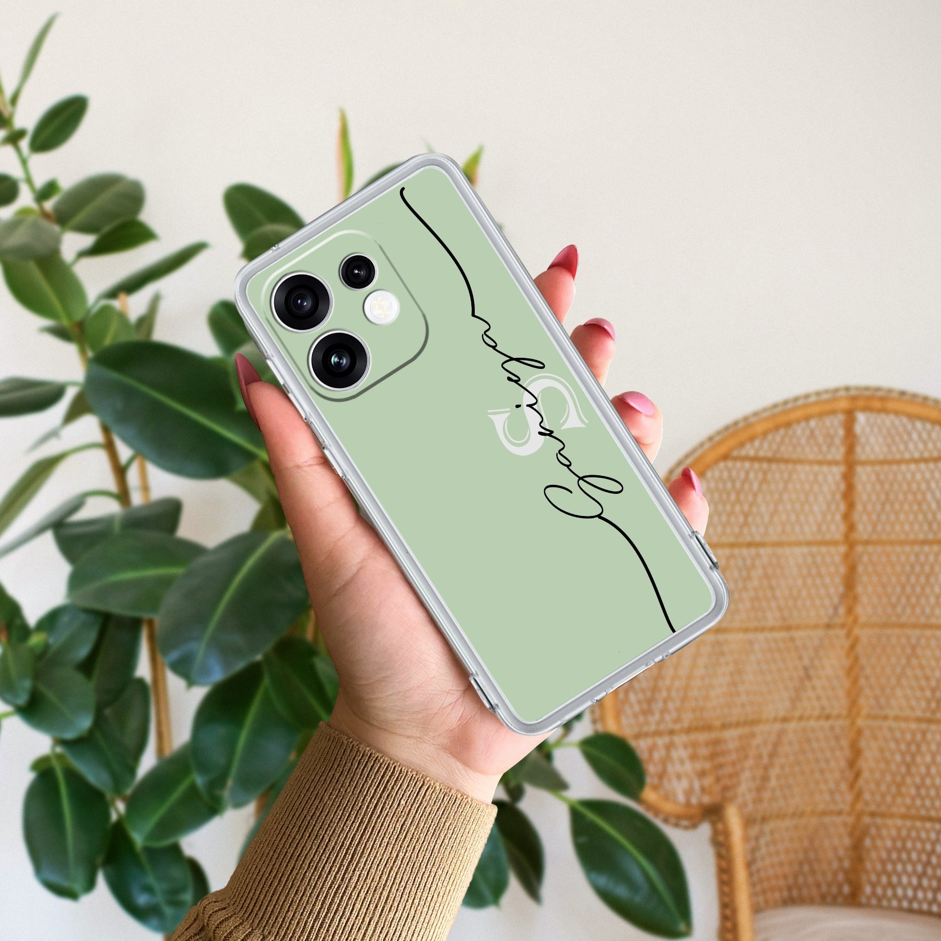 Personalized Initials Mint Green Anti Yellow Case For Oppo Reno 16 5G