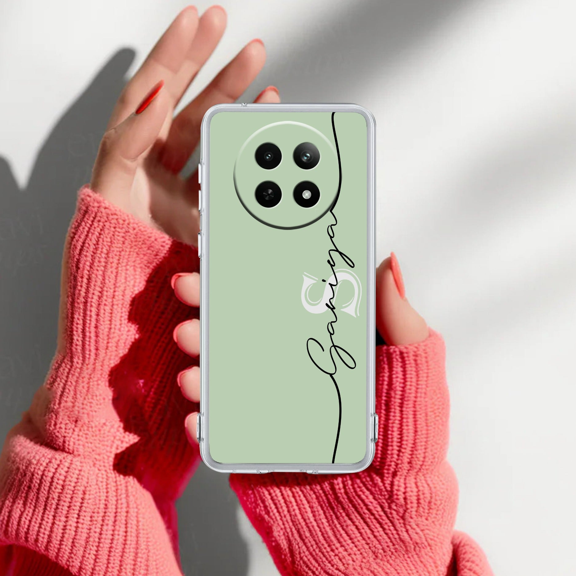 Personalized Initials Mint Green Silicon Case For Realme 13 Plus 5G