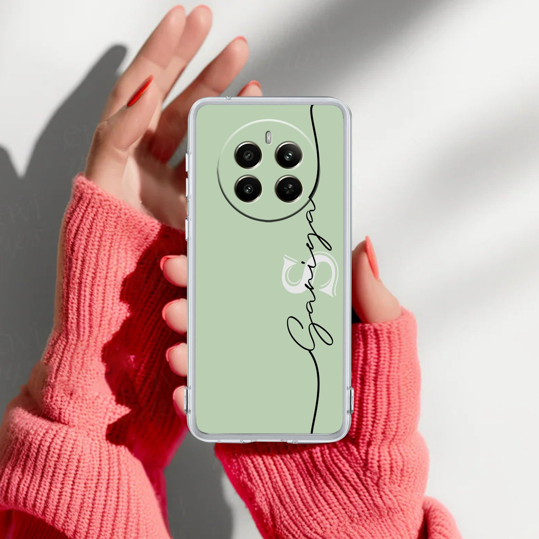Personalized Initials Mint Green Anti Yellow Case For Realme 12 Pro Plus 5G