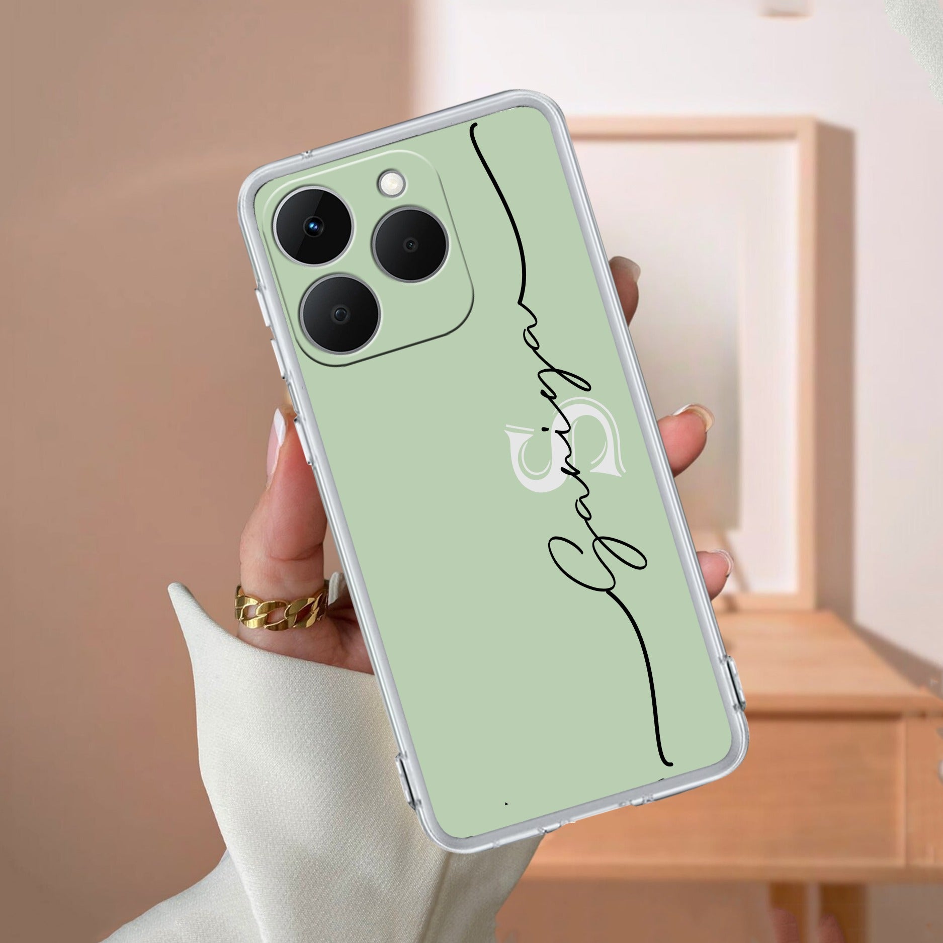 Personalized Initials Mint Green Anti Yellow Case For Realme 15T 5G