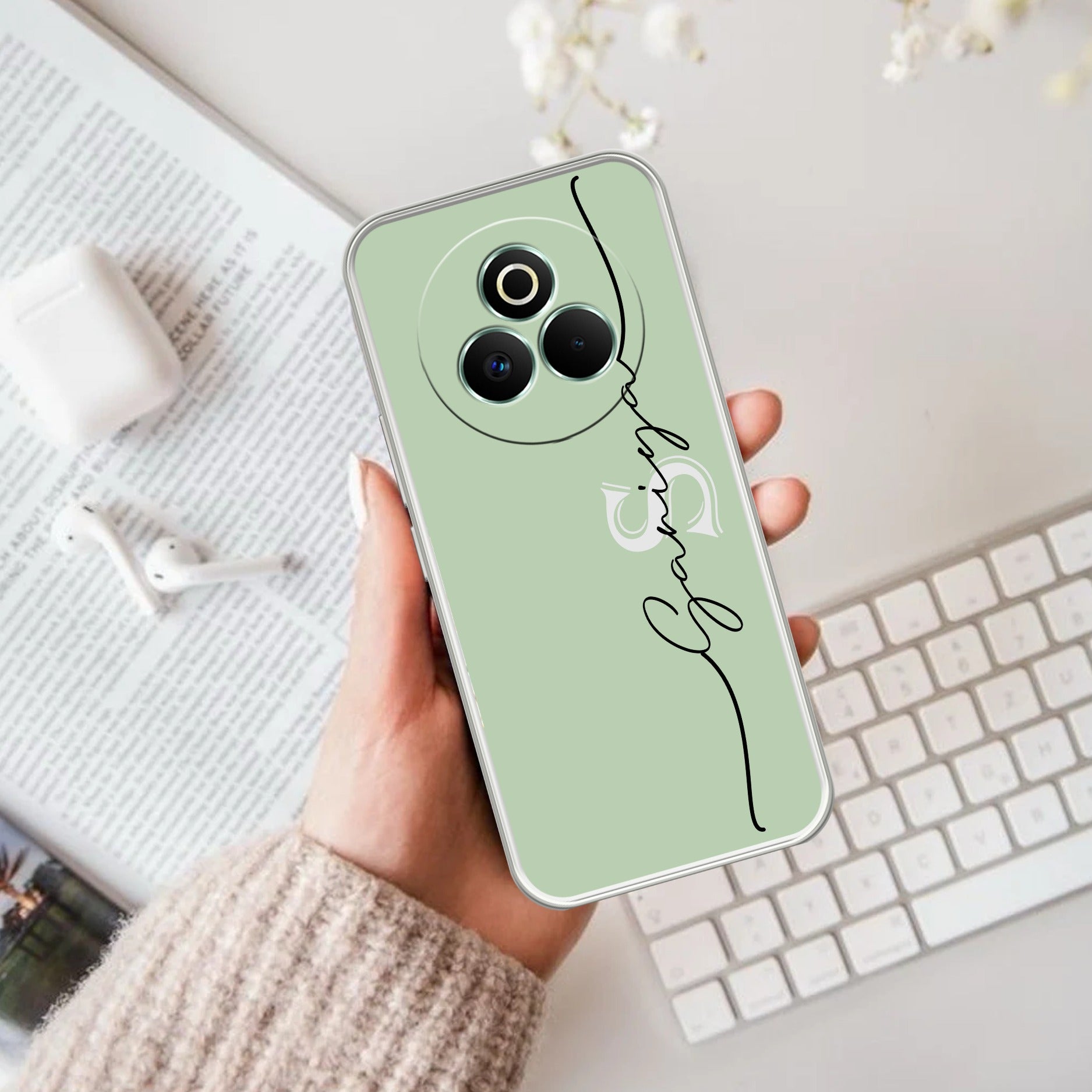 Personalized Initials Mint Green Anti Yellow Case For Realme P3 Pro 5G