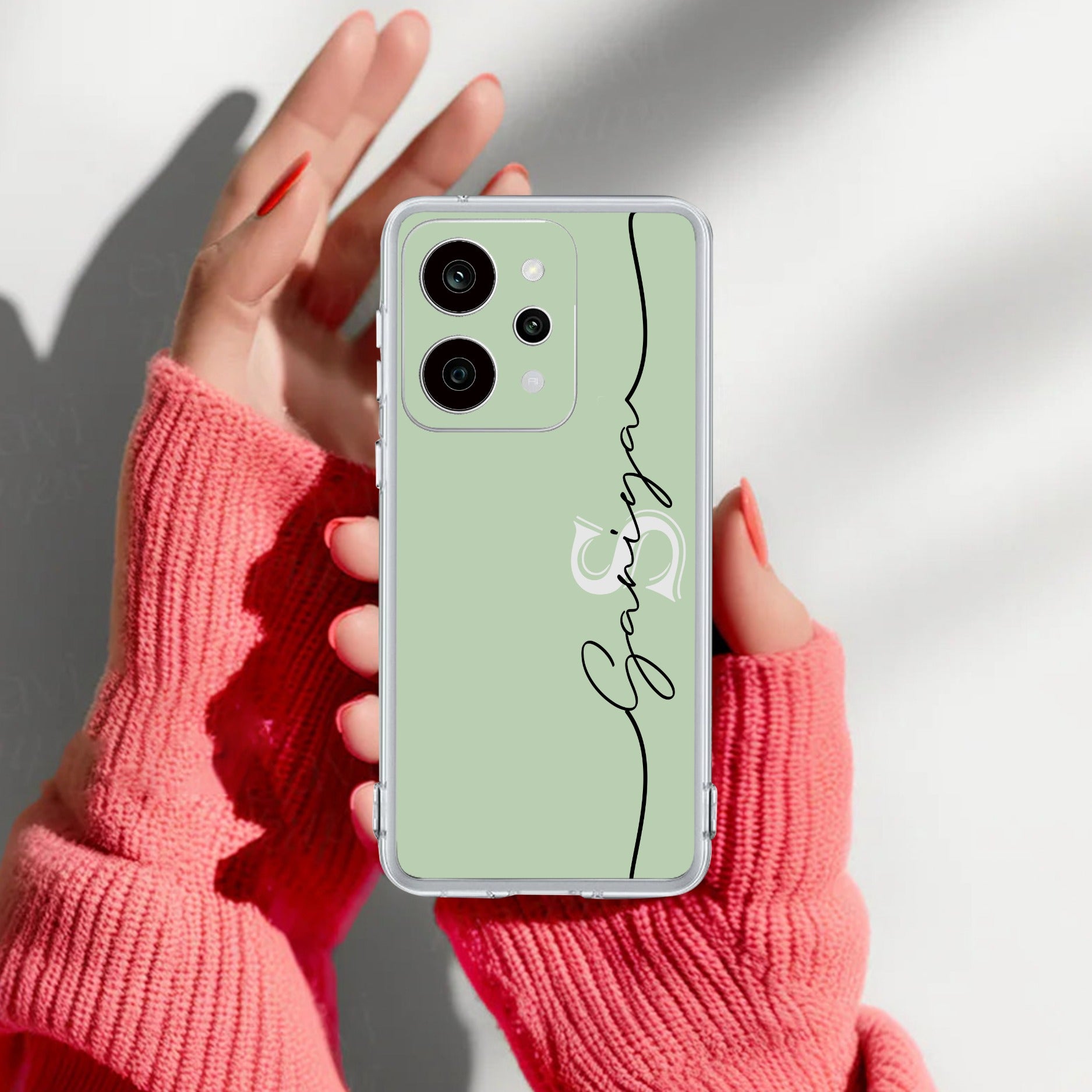 Personalized Initials Mint Green Anti Yellow Case For Realme P4 Power 5G