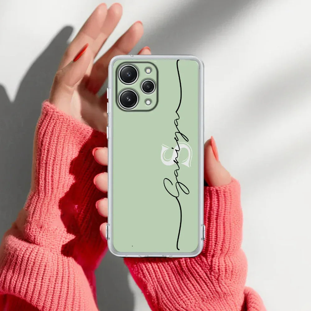 Personalized Initials Mint Green Anti Yellow Case For Redmi 12 4G