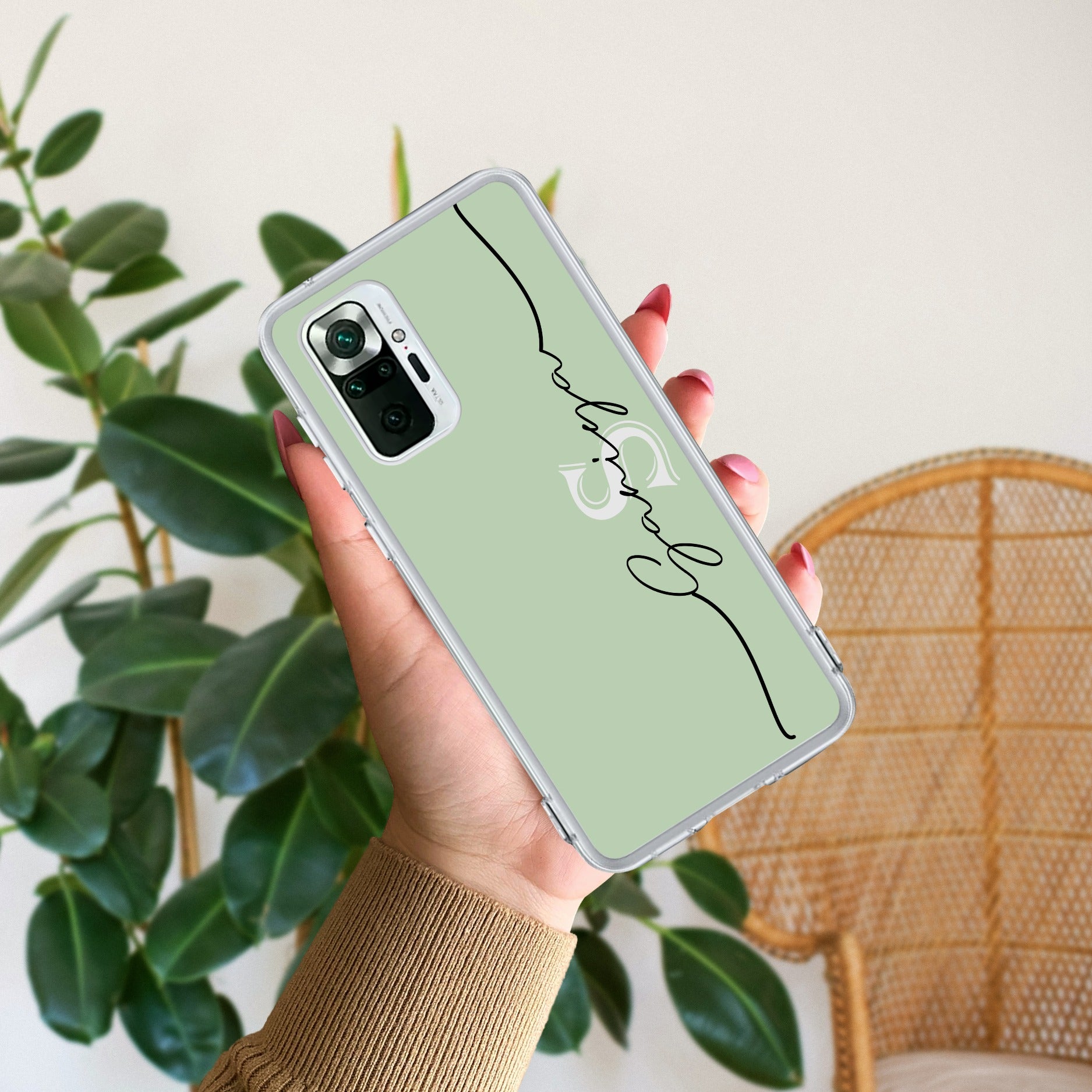 Personalized Initials Mint Green Anti Yellow Case For Redmi Note 10 Pro