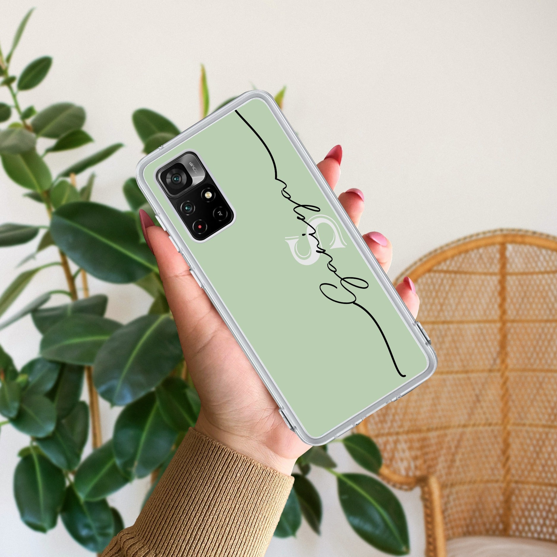 Personalized Initials Mint Green Silicon Case For Redmi Note 11T 5G