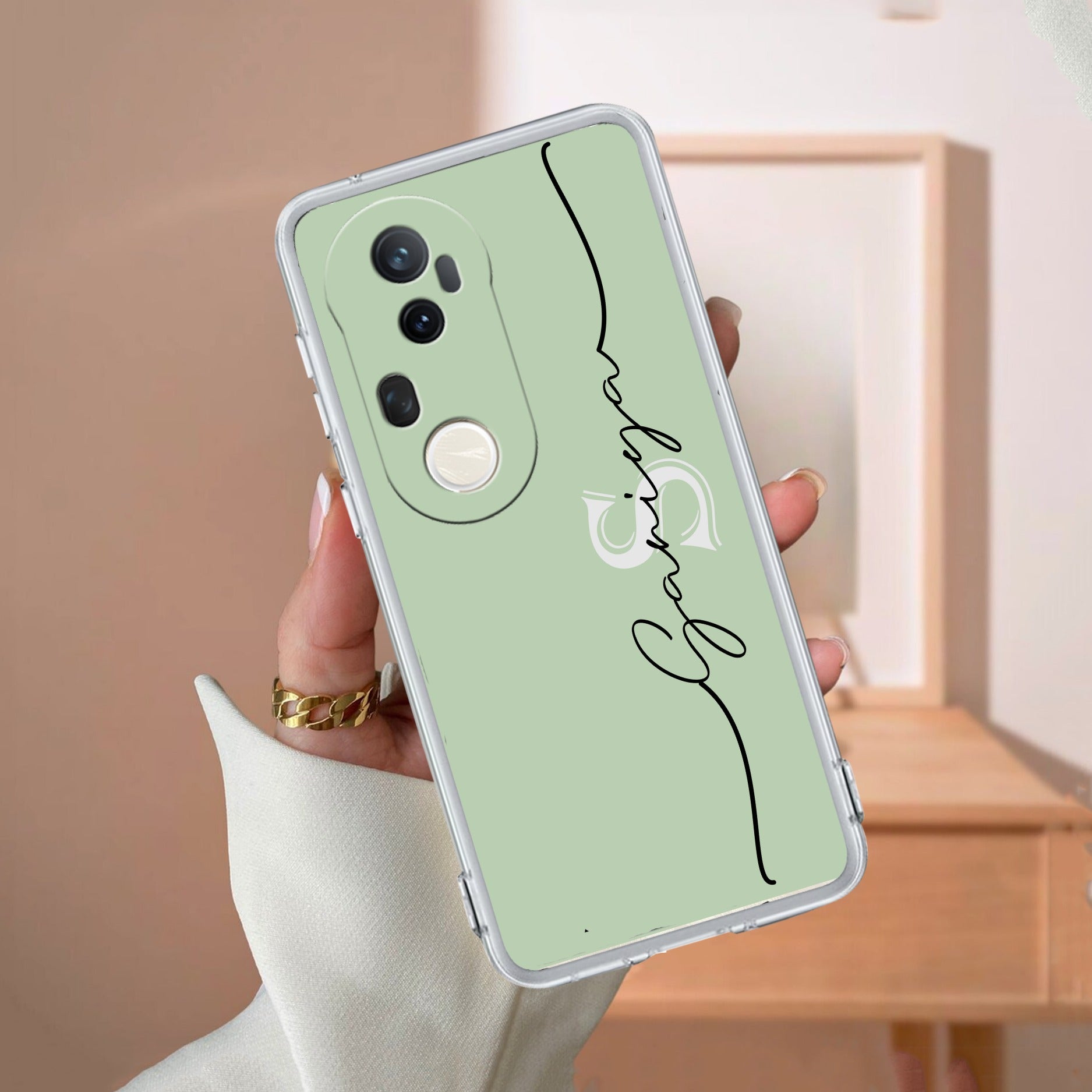 Personalized Initials Mint Green Silicon Case For Vivo X80 5G