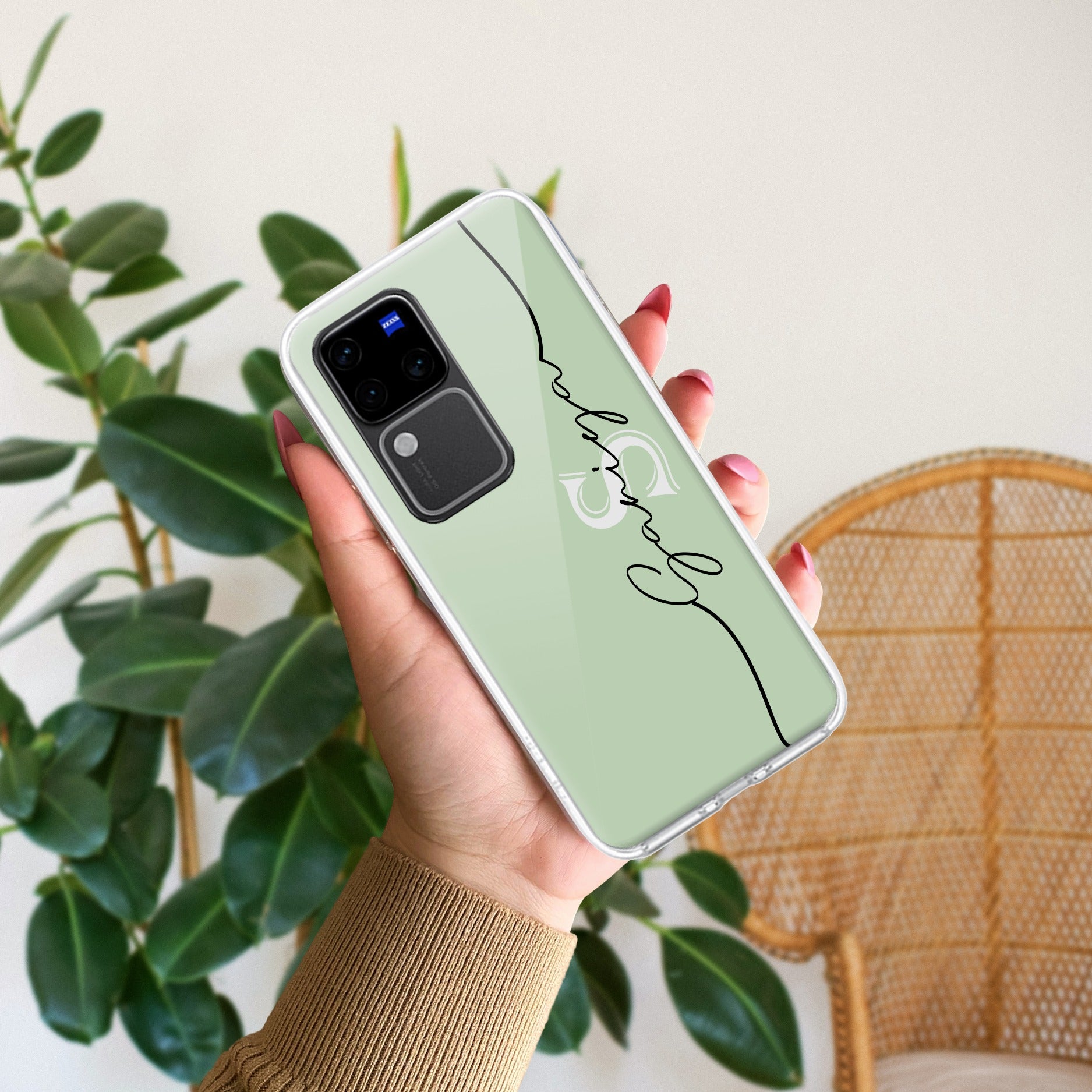 Personalized Initials Mint Green Anti Yellow Case For Vivo V30 Pro 5G