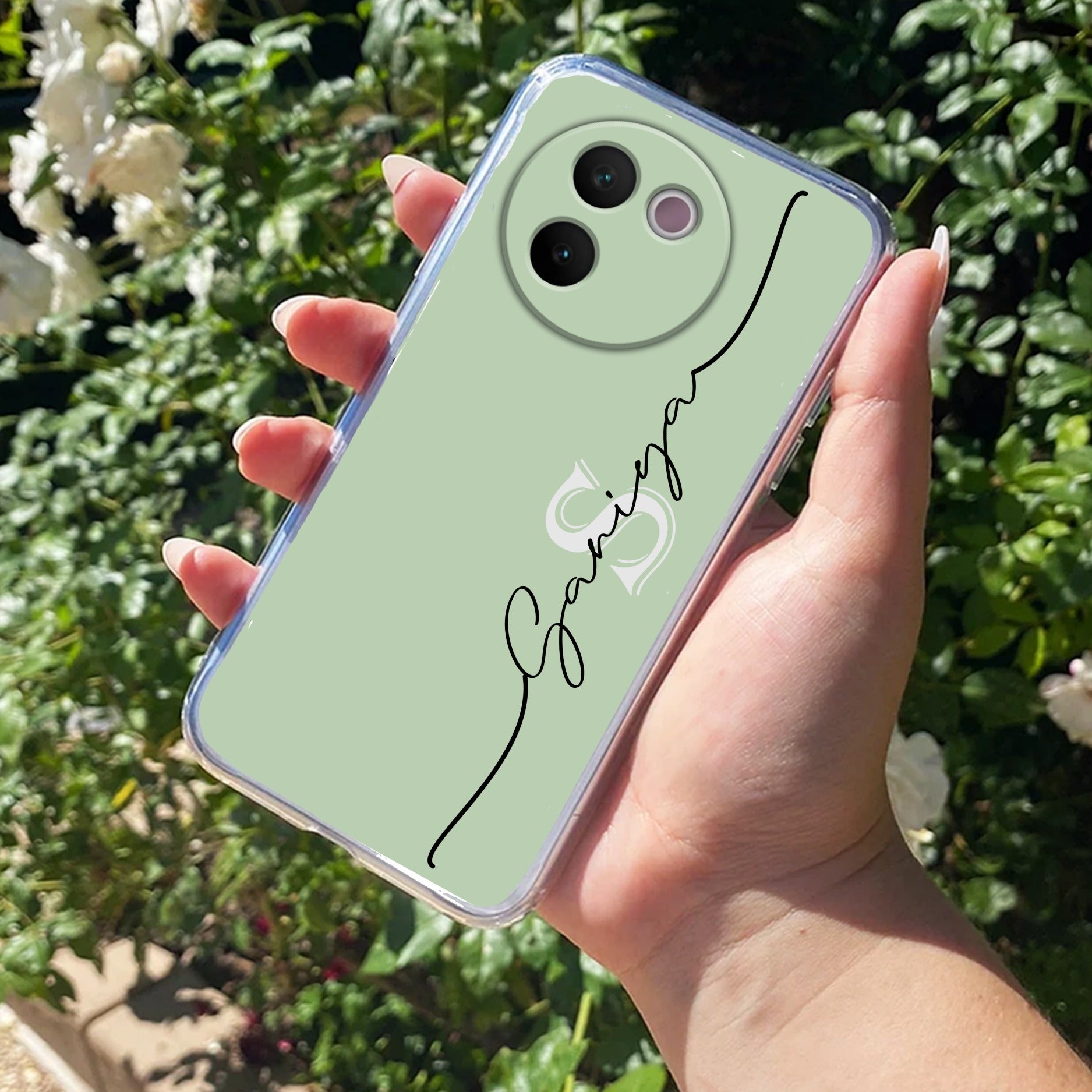 Personalized Initials Mint Green Silicon Case For Vivo V30e 5G